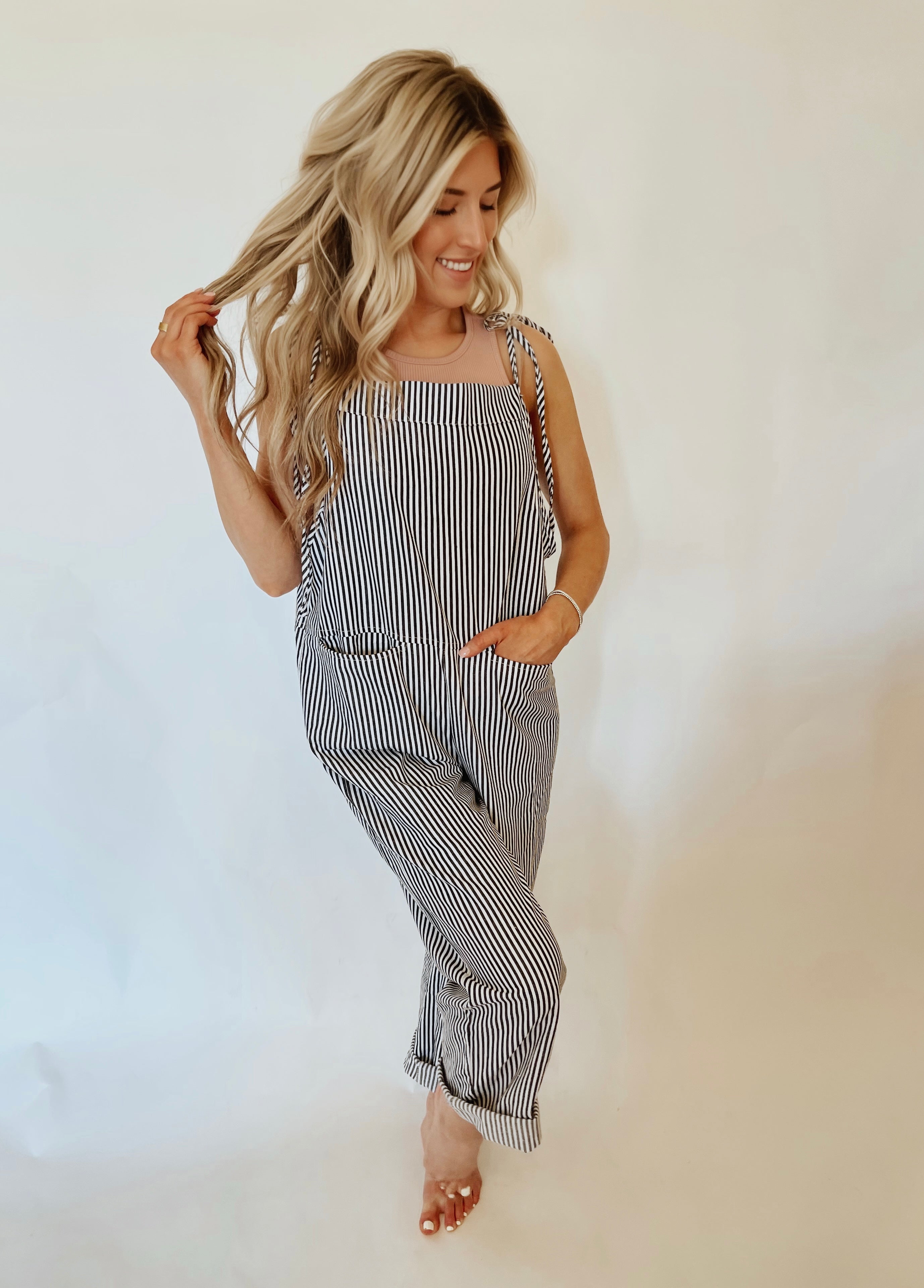 Striped jumpsuit shops